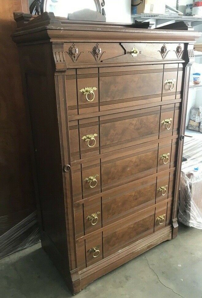 Antique 6 drawer wood dresser
