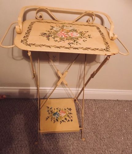 RARE Vintage Tole Folding Hand Painted Wash Stand