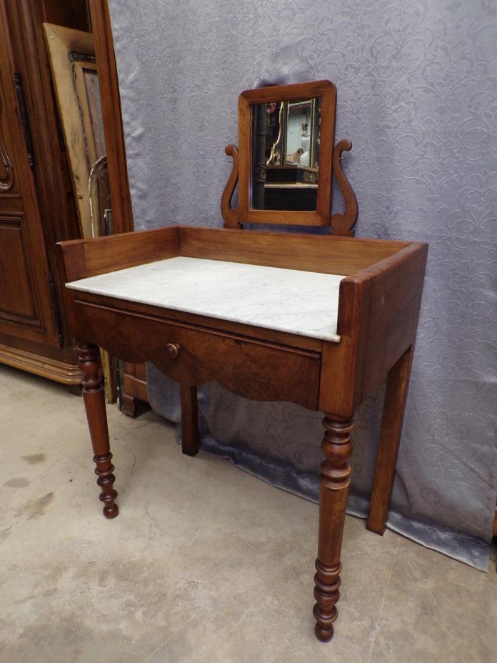 FRENCH LOUIS PHILIPPE ANTIQUE WALNUT VANITY MARBLE TOP ANTIQUE MAKE UP TABLE