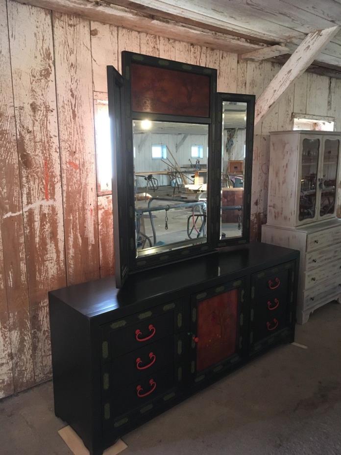 Vintage, Oriental  Barnhardt 9 drawer dresser with attached mirror