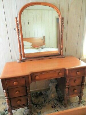 Antique Early American Maple Vanity with Tilt Mirror and Matching Chair