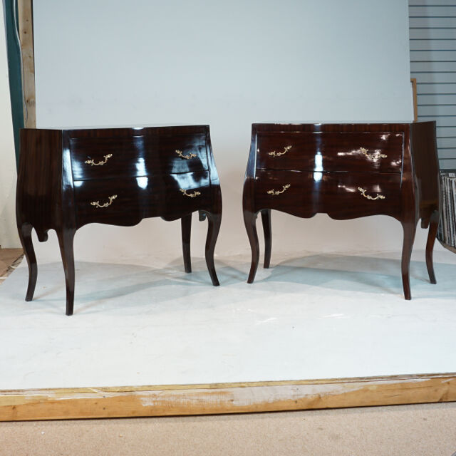 Beautiful Pair of Italian Renaissance Commodes in espresso with brass handles
