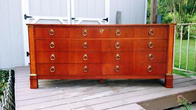 BAKER Furniture Neoclassical Cherry 9 Drawer Palladian Dresser Brass & Burl Wood