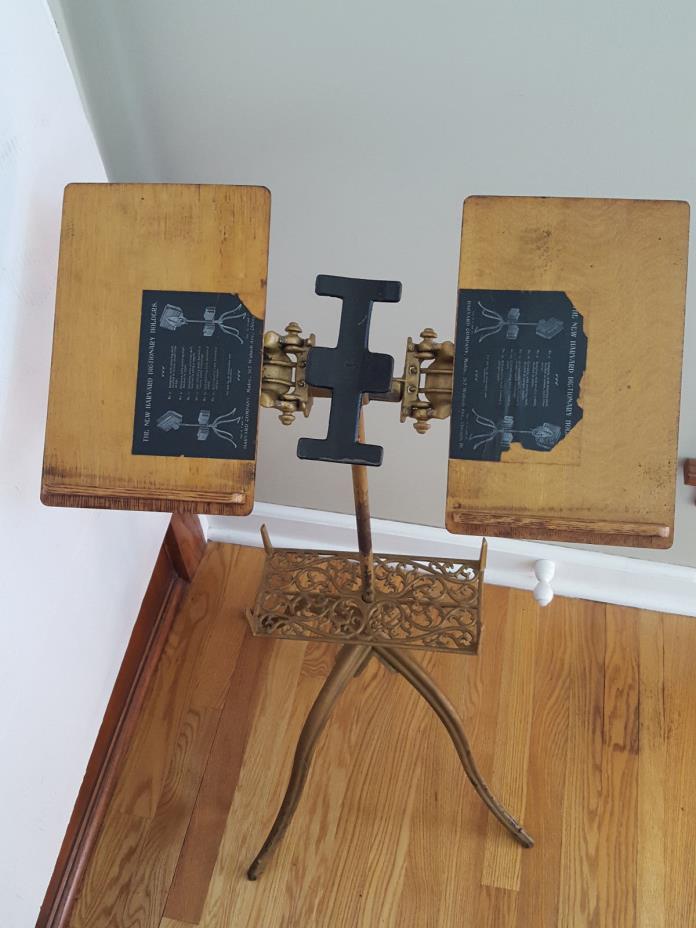 Antique 1880s 90s Cast Iron & Oak Wood Ornate Adjustable Book Stand