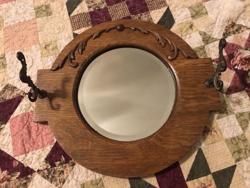 Antique Mission Oak Beveled Glass Mirror Hat Rack Hall Tree