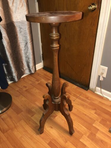 Antique Solid Wood Pedestal Plant Stand Display Table Wood Entryway