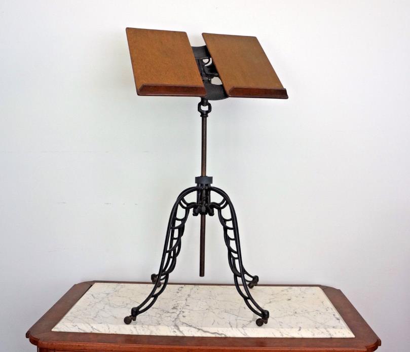 Antique Music Book Stand R.M. Lambie New York 1880's Cast Iron Base Adjustable