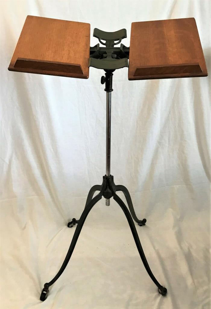 ANTIQUE DICTIONARY/BIBLE STAND CAST IRON AND OAK