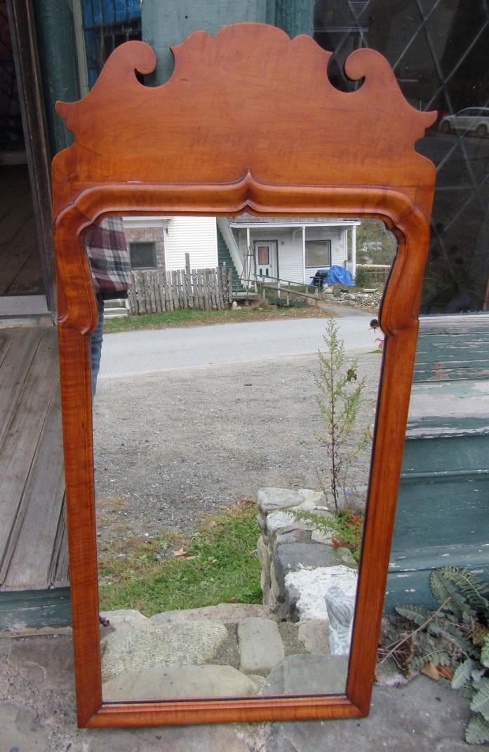ANTIQUE TIGER MAPLE IRVING AND CASSON QUEEN ANNE MIRROR