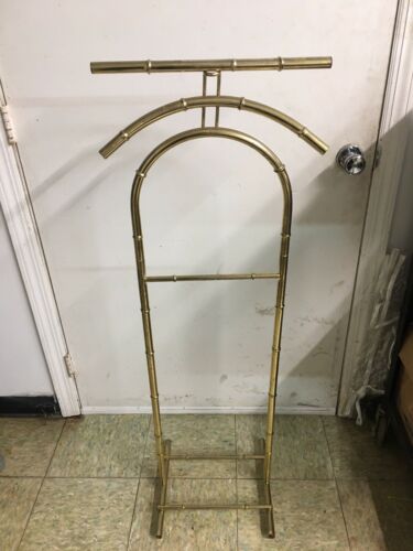Vintage Metal Bamboo Style Hall Butler Valet Brass Tone