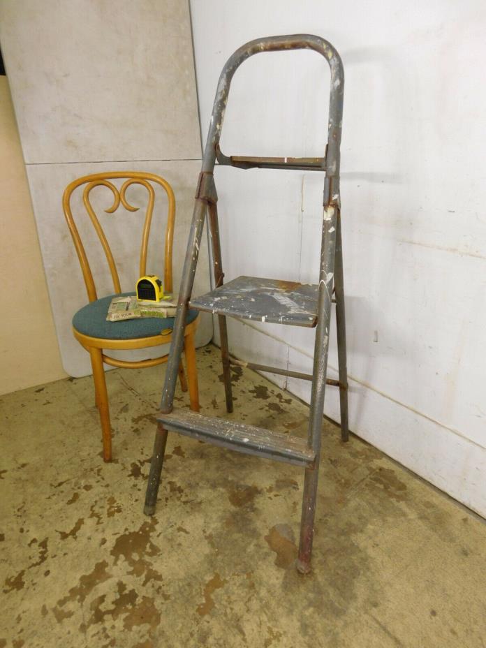 Vintage c1959 GRUNGIE All Metal Rig-Jid Pail Shelf Painters Step Ladder 48