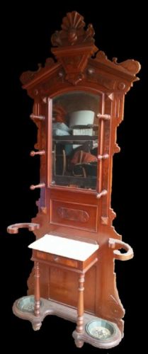 Antique hall tree umbrella stand Eastwood style marble top mirror
