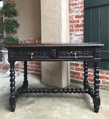 Antique English Carved oak BARLEY TWIST  Sofa Table Renaissance Nightstand Desk