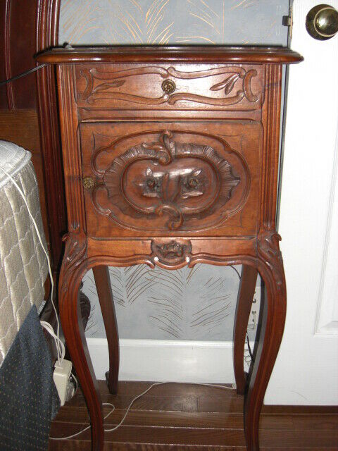 Antique French Country Rococo Marble Top Side Cabinet End Table Nightstand