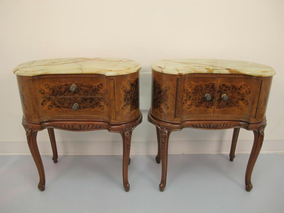 Antique pair of kidney shap marble top nightstands # 11593