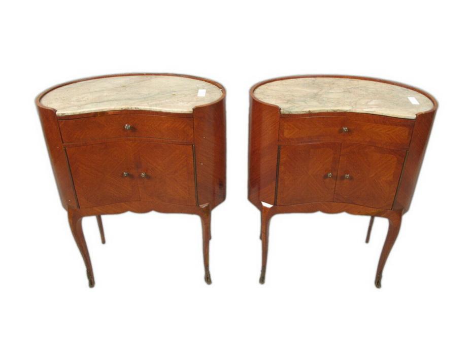 Antique pair of kidney shap marble top nightstands # 11312