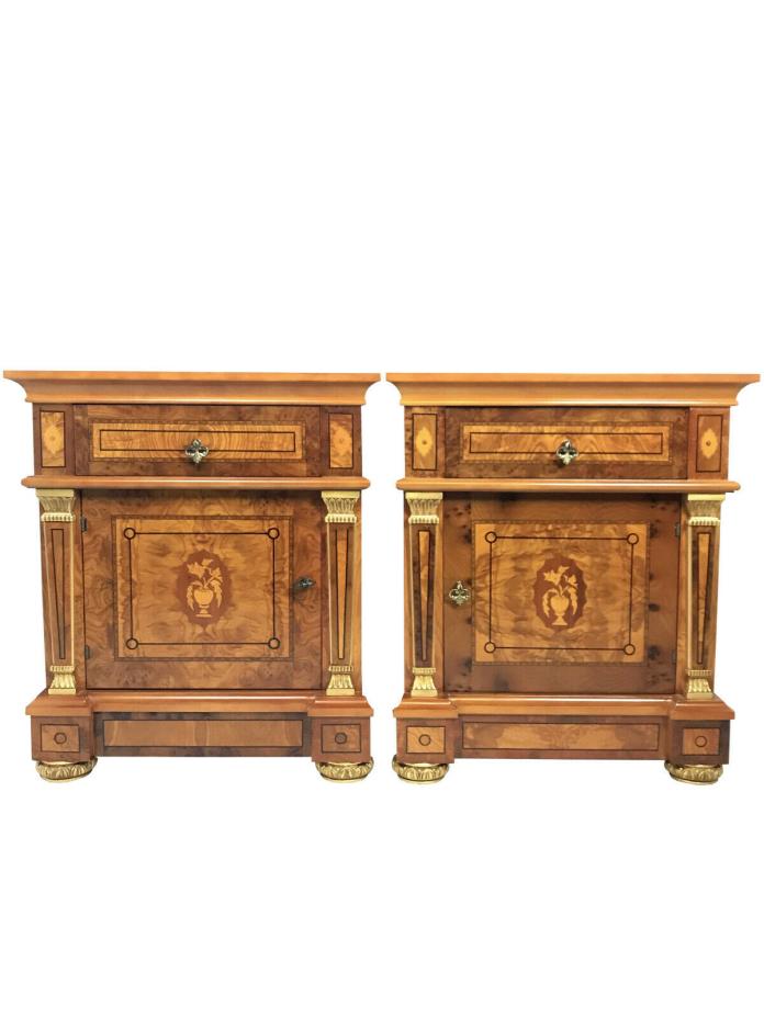 20th Century English Style Nightstand With Floral Marquetry- a Pair