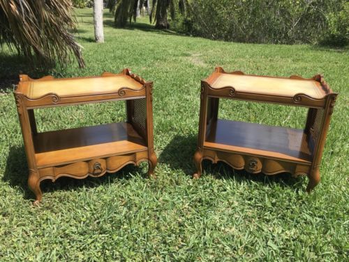 Pair Antique Vintage Country French Provincial Nightstands End Table Mid Century