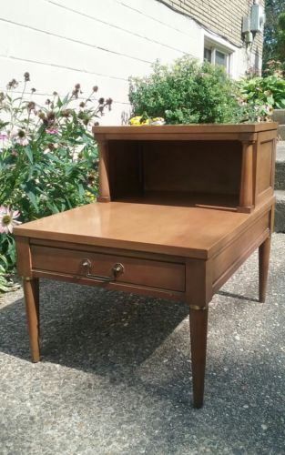 Vtg Mid Century Neo Classical Regency Step Walnut End Table Side Empire w Drawer