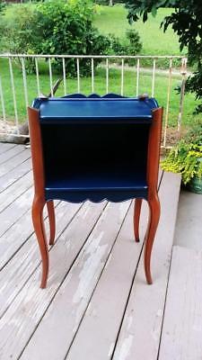 Vintage Newly Painted Navy Blue & Fruitwood French Style Nightstand Table