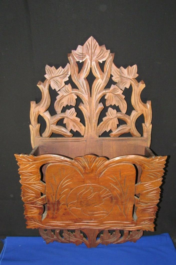 Victorian Walnut Wall Magazine Rack-Mail Holder,Ornate-Carved,Black Forest Style