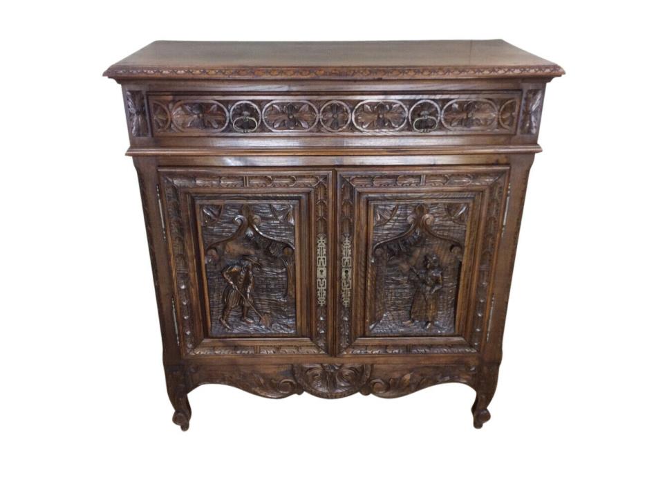 Nice Smaller Sized French Breton Server with Gothic Influence, Oak, 1890-1910