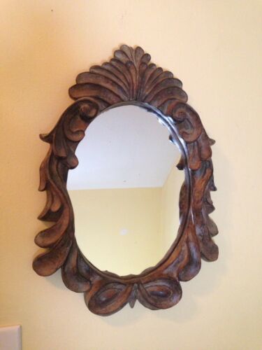 Heavy Antique / Vintage Victorian Plaster Or Chalk Frame Wall Hanging Mirror