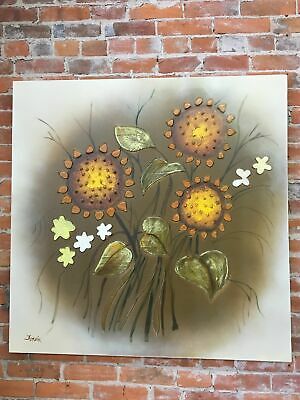 Mid Century Sunflower Oil Painted Picture