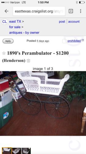 1890's White Wicker Baby Preambulator buggy For Dolls Or Baby's Room*REDUCED*