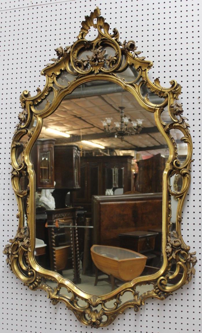 Antique HIGH QUALITY Gold Country French LouisXV Heavy Carved Wood Mirror C1870