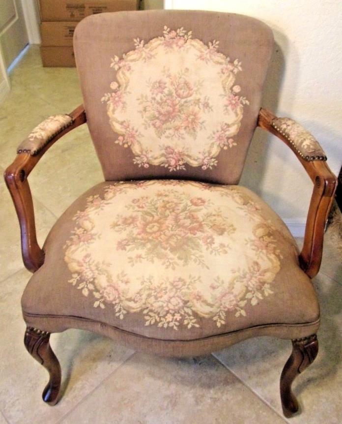 Lovely Antique Victorian Needlepoint Armchair Floral Flowers Ornate Detail