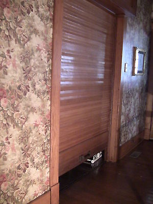 VICTORIAN ANTIQUE OAK WOOD TAMBOUR DOOR PARTITION OVERHEAD ROLL UP PARLOR ENTRY