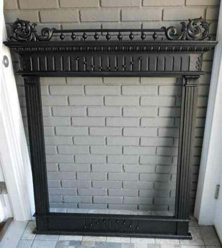 Antique ARCHITECTURAL OVER MANTLE MIRROR FRAME W/ CARVED GALLERY