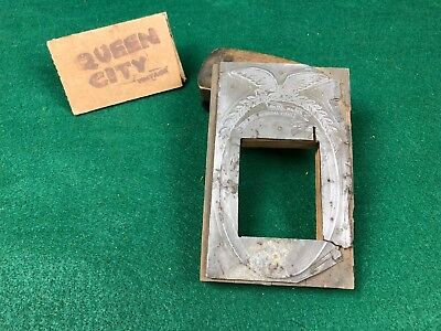 Wood+metal large letterpress print block Ethan Allen furniture Advertising 1940s