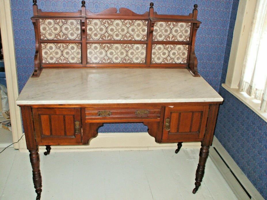 Victorian Tiled Marble Top Wash Stand, Buffet  or Server -Sunflowers!!