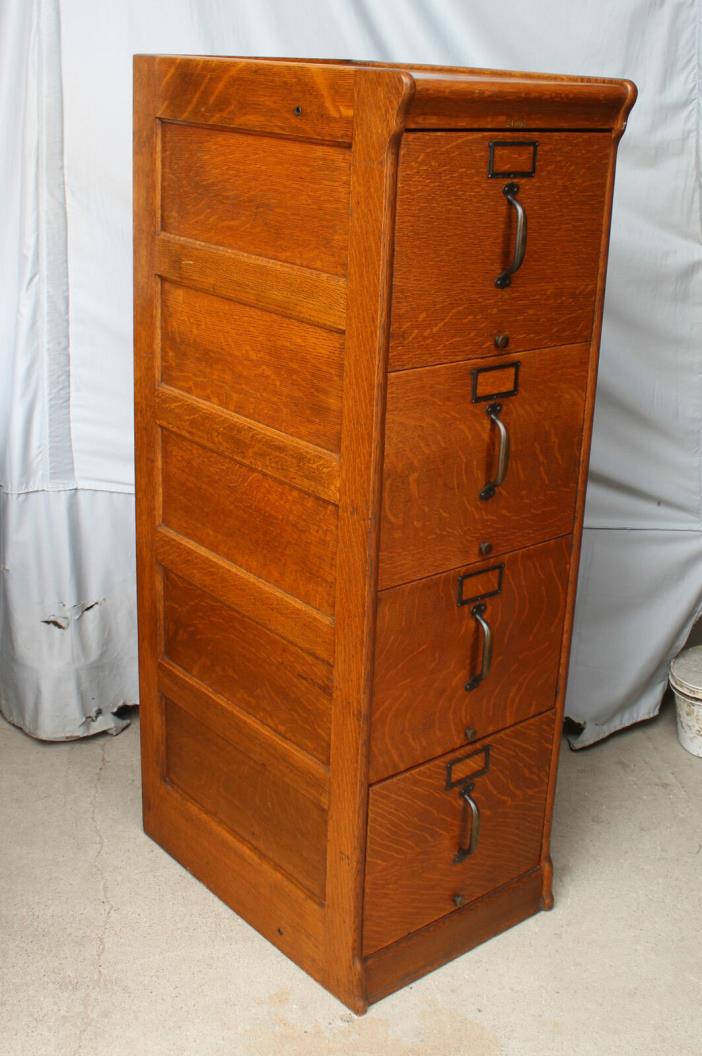 Antique Oak Four Drawer Globe Filing File Cabinet – original finish