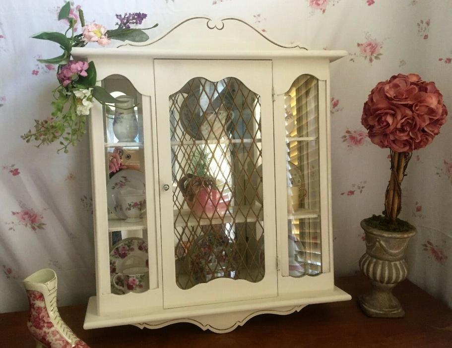 Vintage Wall Mount Curio Display Cabinet, 3 Shelves, Glass Front