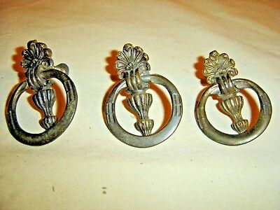 Antique 3) Single Drawer Pulls with Finger Ring Embossed design Floral  441