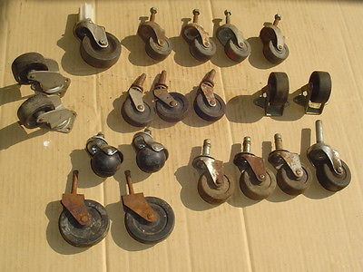 Lot of 20 mixed CASTER WHEEL 1 1/2 - 2 1/2 Steel & Rubber, Swivel Rigid Vintage