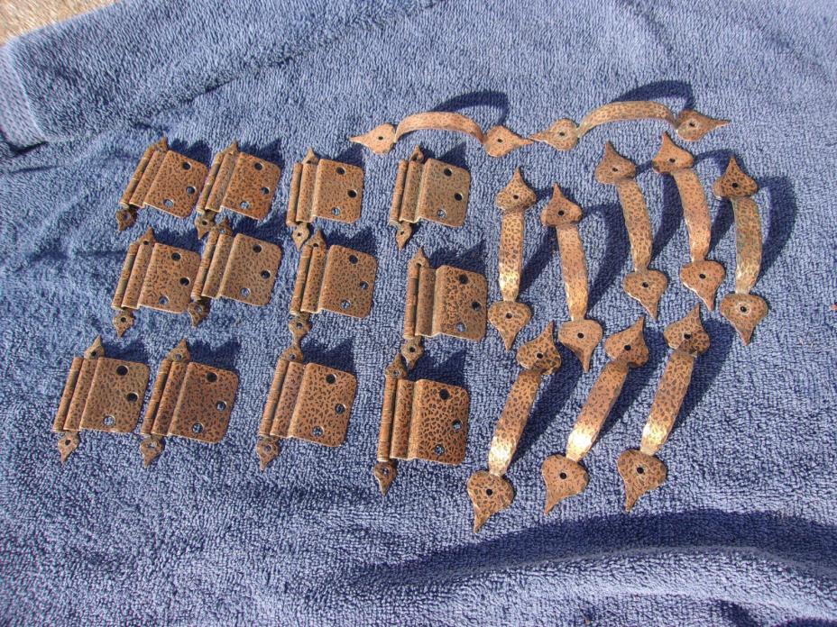 Big Lot 1970s Hammered Copper Style Hinges Door Cabinet Pulls Used Decent