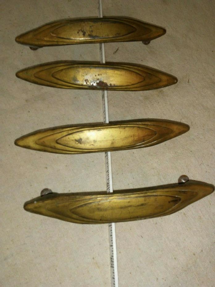 4 BIG VTG Gold METAL DRAWER PULLS HANDLES Furniture Garage 5 1/2