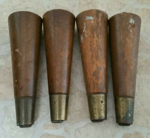 4 Mid Century Tapered 6” table legs with Brass Tips & Mounting Threaded Rods h14