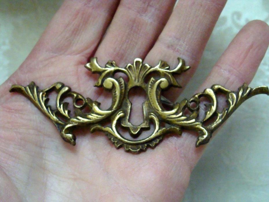 Large Ornate Antique Cast Brass horizontal  Keyhole Cover  ESCUTCHEON Victorian