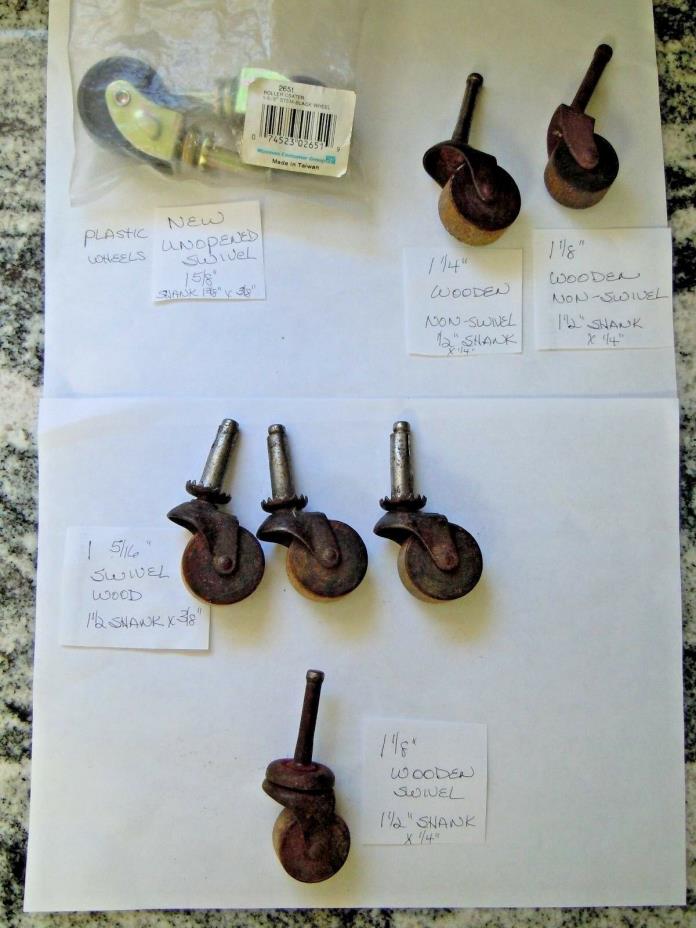 LOT OF VINTAGE WOODEN & METAL-w-PLASTIC WHEELS CASTERS PRE-OWNED ~ INV#1621