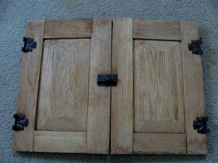 PAIR  Kitchen Cabinet Oak DOORS w/Orig Hardware hoosier sellers cupboard antique