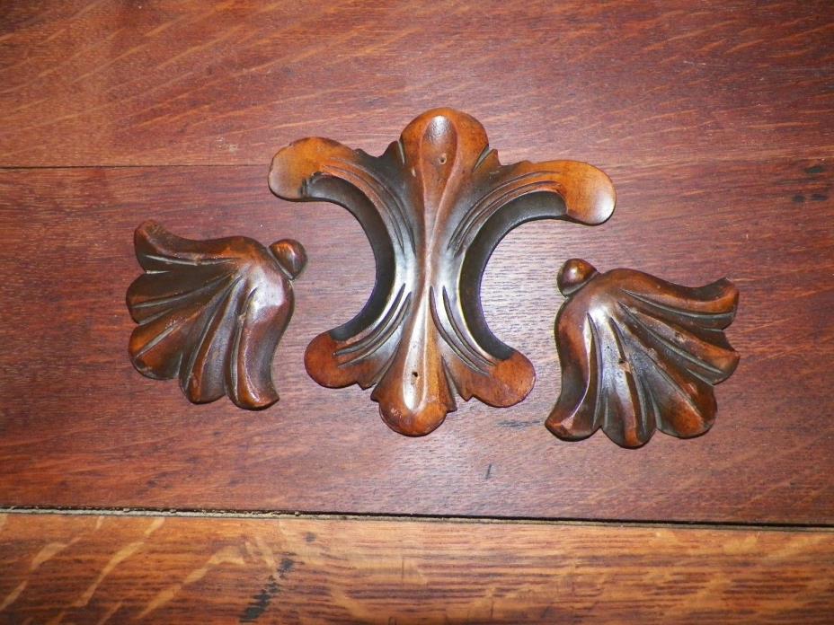 Vintage Carved Wood Victorian Pediment Trim Pieces Dresser Wardrobe Salvage