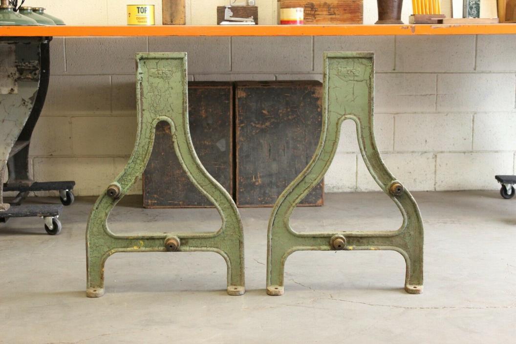 Vintage Industrial Machine Legs Cast Iron Bench Lathe Dining Table Chippy Green