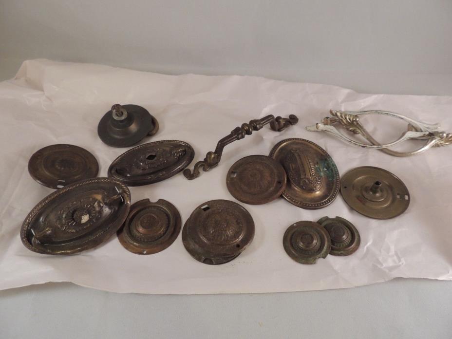 Lot of various antique drawer pulls medallions furniture metal brass salvage