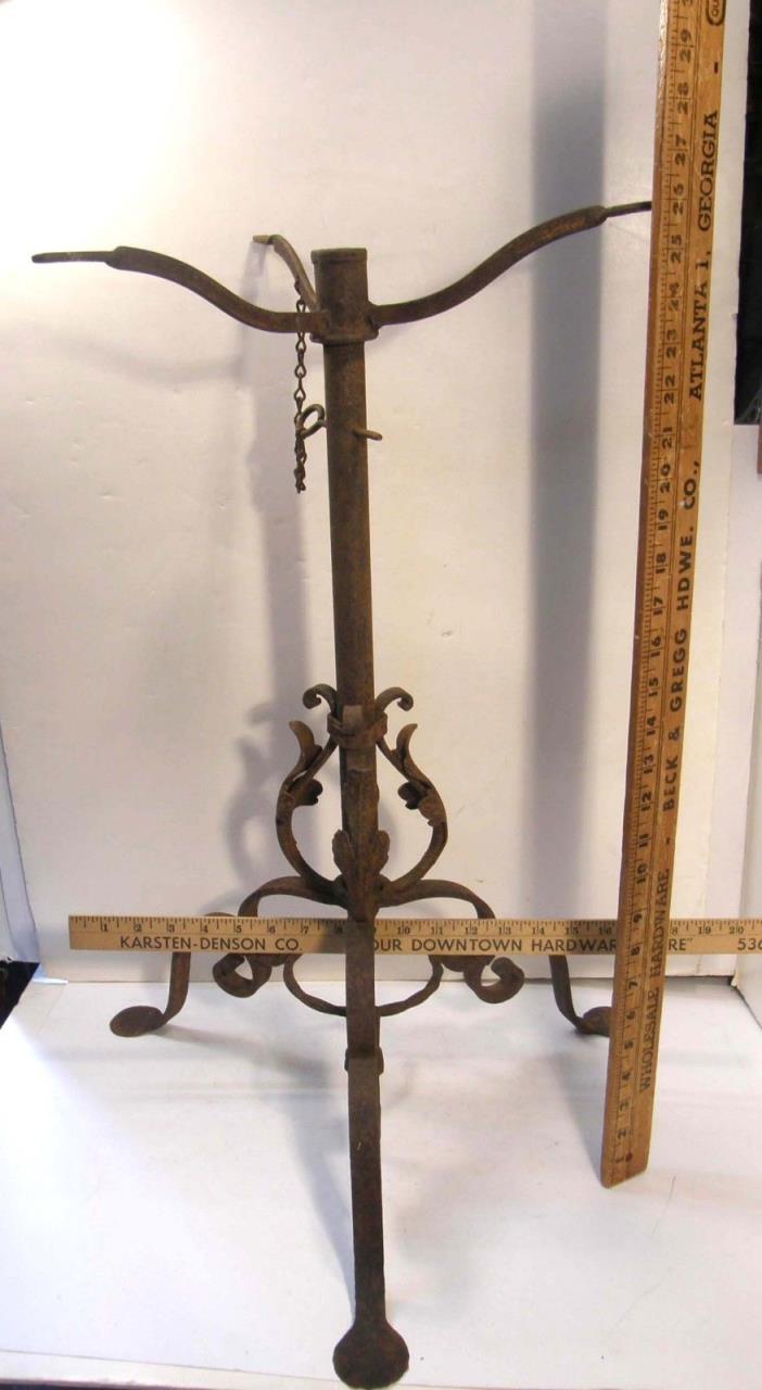 ANTIQUE VICTORIAN ORNATE DECORATIVE WROUGHT IRON TRIPOD TILT TOP SIDE TABLE BASE