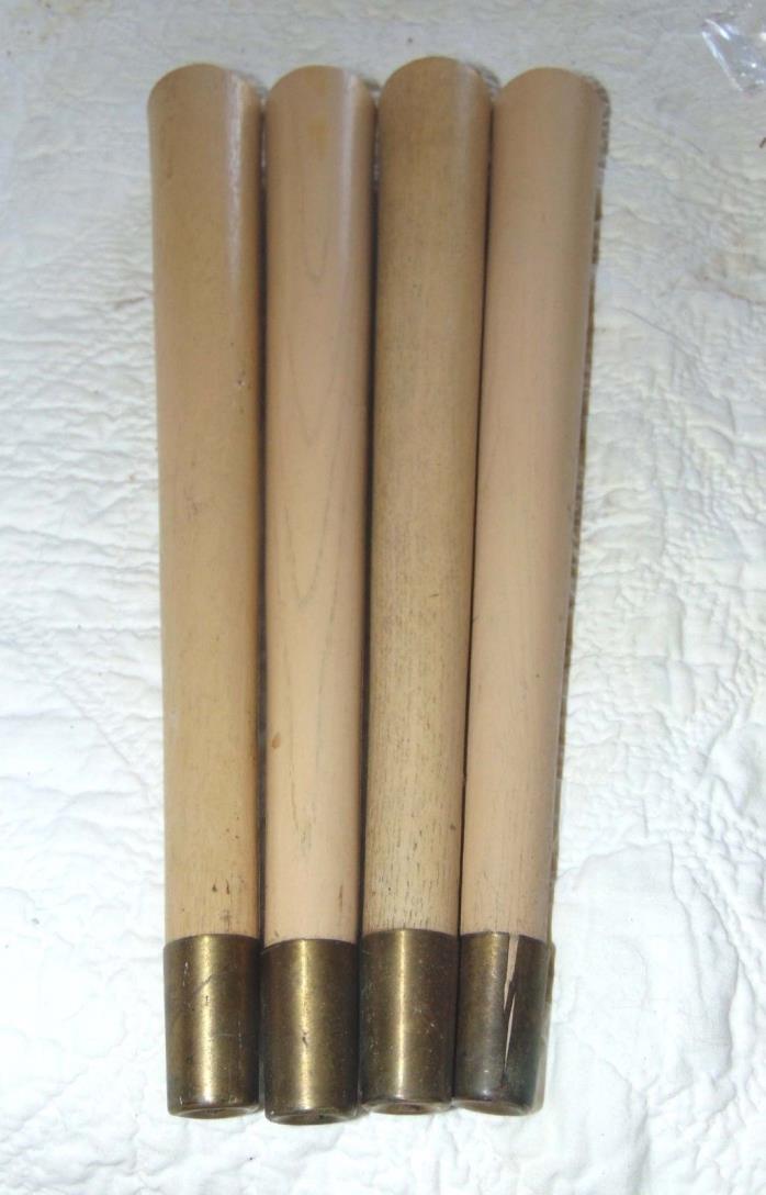 4 Mid Century Tapered Wooden Table Legs Brass End Caps 13 1/2
